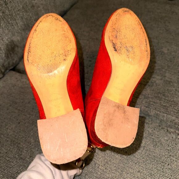 Pull&Bear Women's Ankle Boots US 7 Red Block Heel Back Zip Almond Toe Bootie - Picture 5 of 6